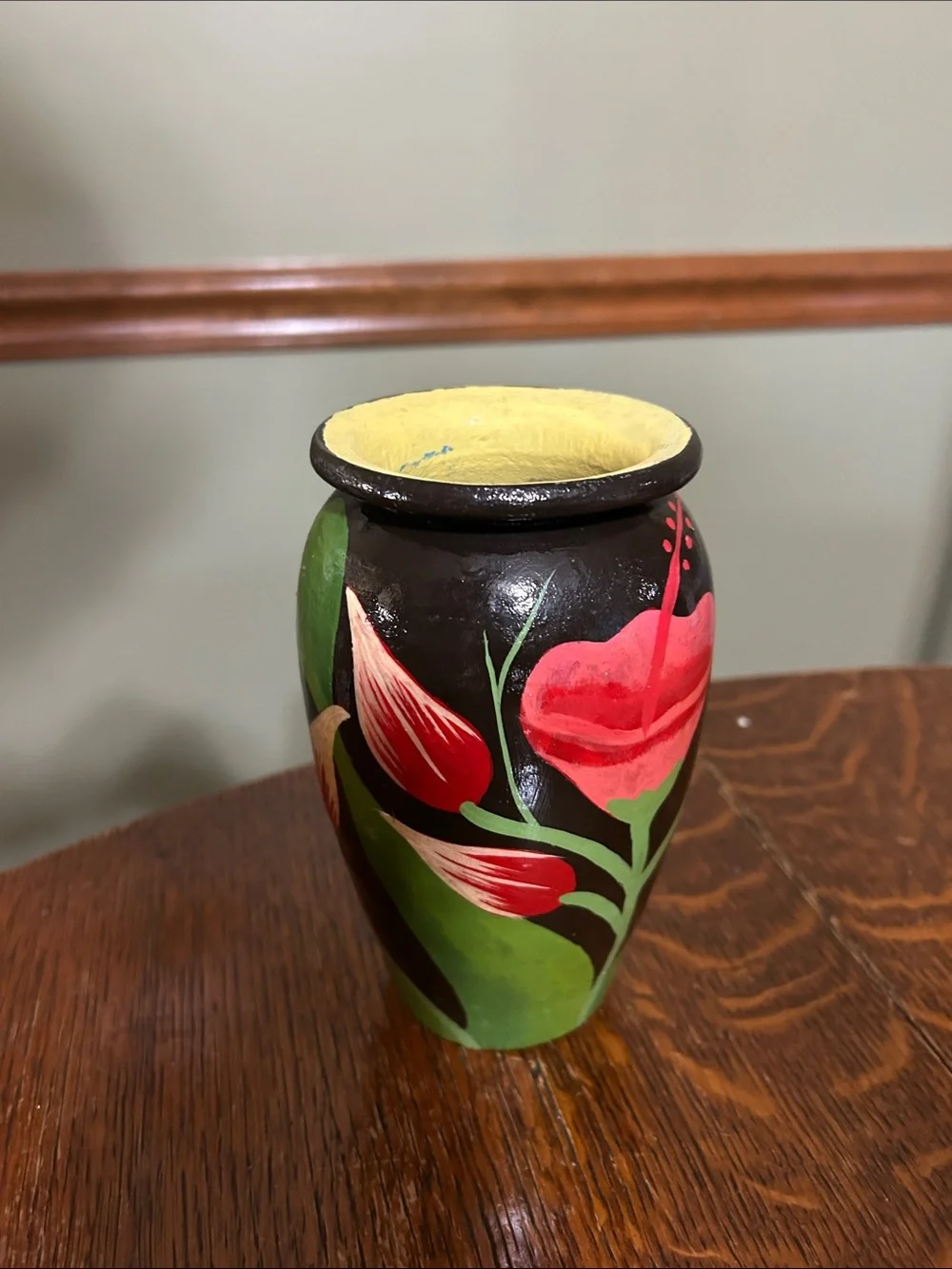 Hand painted wooden vase